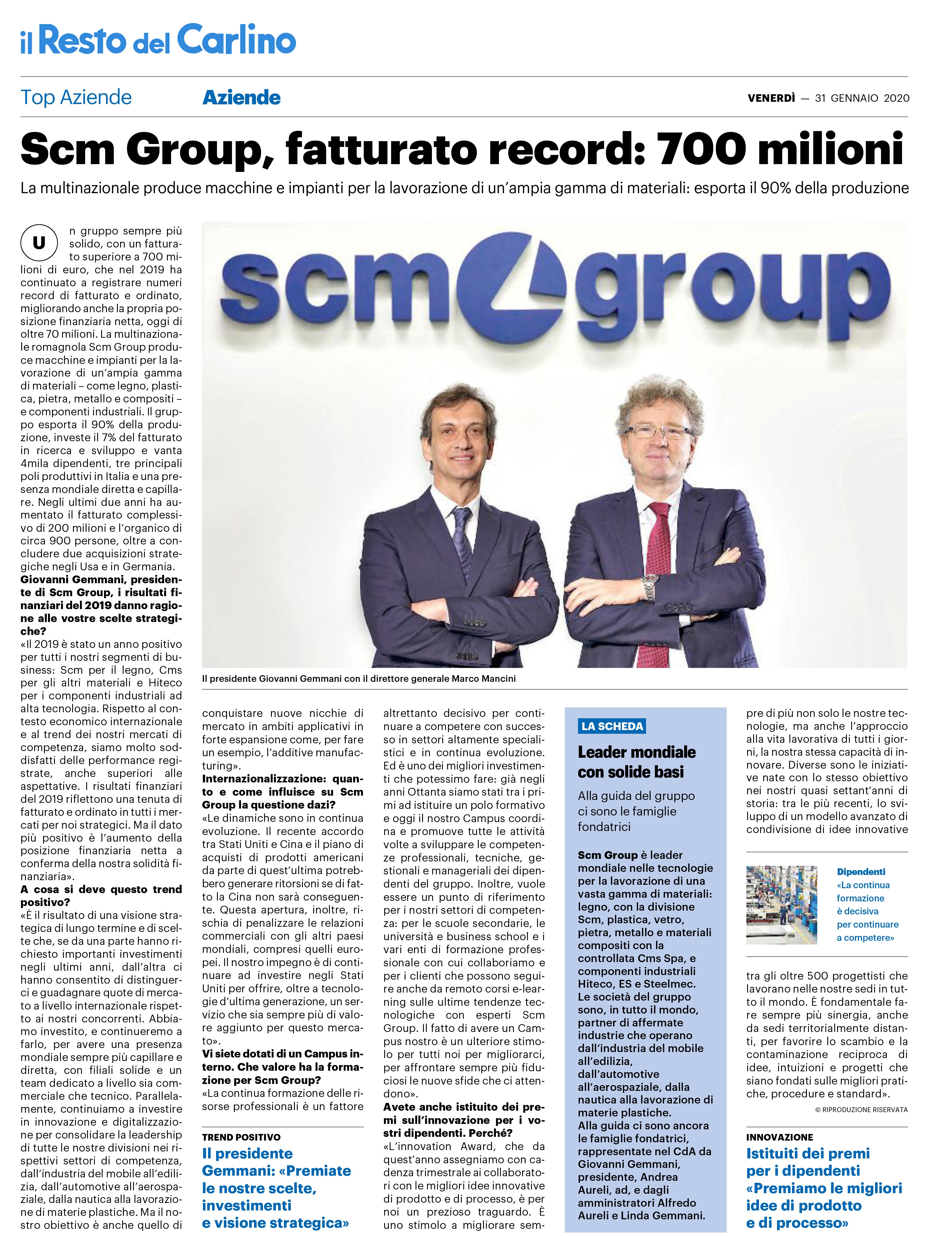 Scm Group, record turnover of 700 million. The interview with